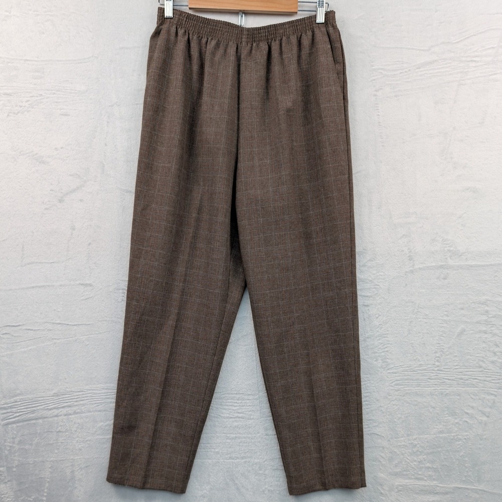 VTG Alfred Dunner Trousers Women's 14 Brown Plaid Straight Dark Academia Pleated